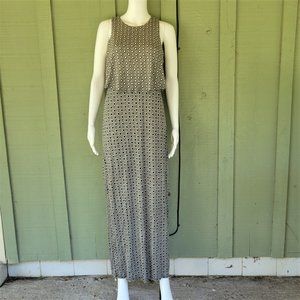 Ann Taylor LOFT Black Cream Print Jersey Tiered Maxi Dress Small S
